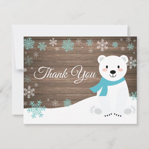 Winter Polar Bear Snowflake Aqua Thank You Card
