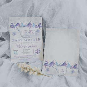 Winter Polar Bear Snowflake Baby Shower Invitation