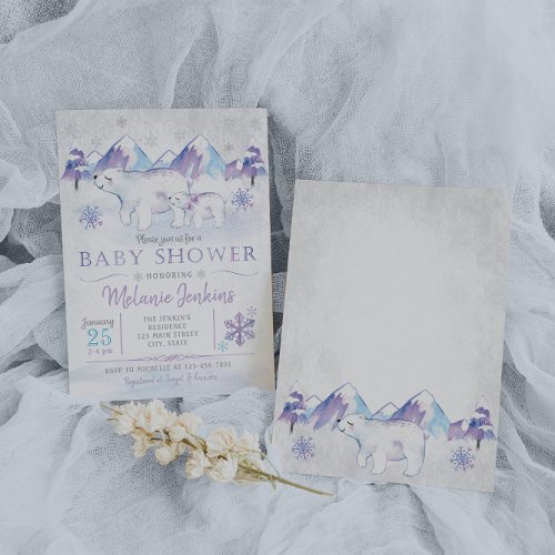 Winter Polar Bear Snowflake Baby Shower Invitation