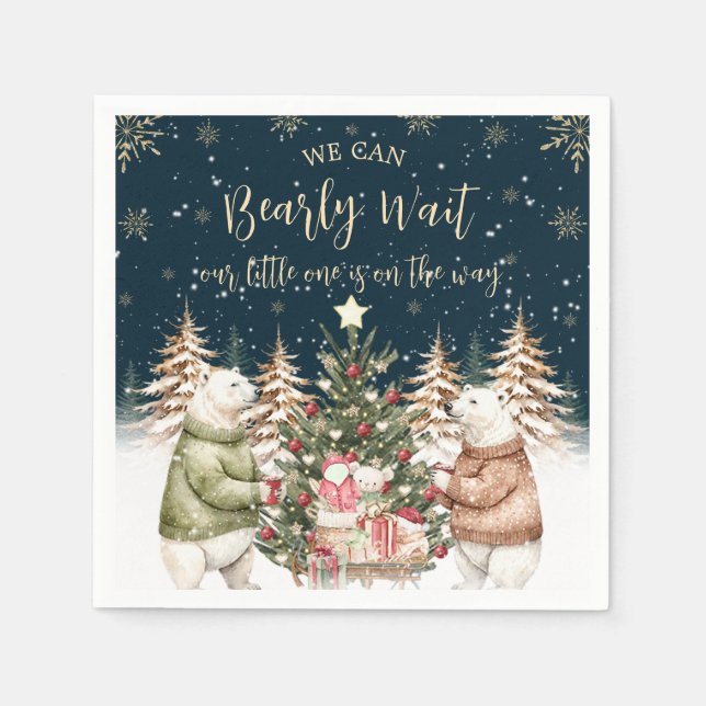 Winter Polar Bear Snowflake Baby Shower Napkins (Front)