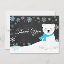 Winter Polar Bear Snowflake Blue Thank You Card