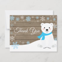 Winter Polar Bear Snowflake Blue Thank You Card
