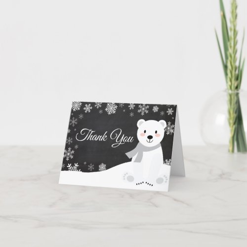 Winter Polar Bear Snowflake Chalkboard Thank You Card