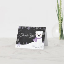 Winter Polar Bear Snowflake Purple Chalkboard Thank You Card