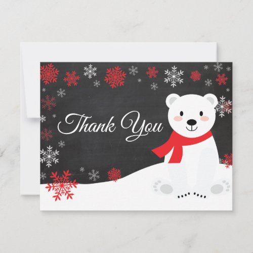 Winter Polar Bear Snowflake Red Thank You Card
