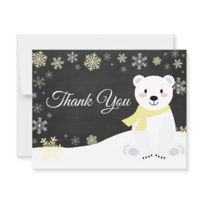 Winter Polar Bear Snowflake Yellow Thank You Card