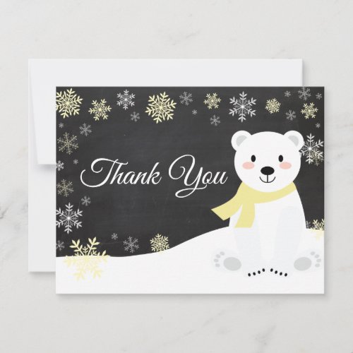 Winter Polar Bear Snowflake Yellow Thank You Card
