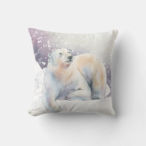 Winter Polar Bear Throw Pillow