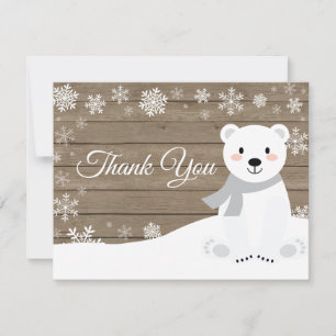 Winter Polar Bear White Snowflake Thank You Card