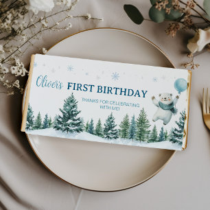 Winter Polar Bear Winter 1st Birthday Hershey Bar Favors