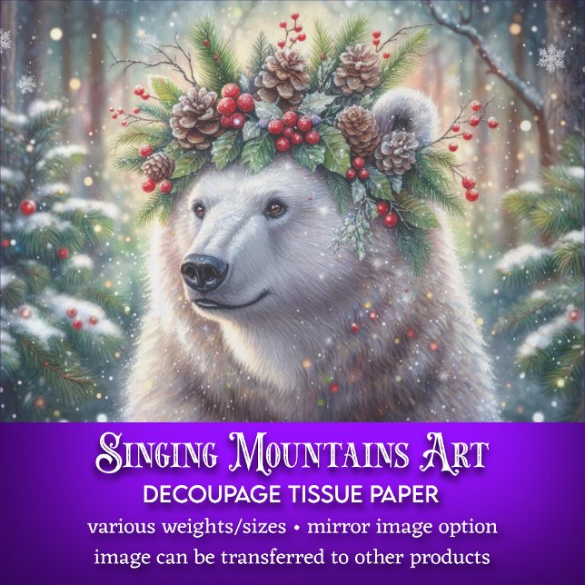 Winter Polar Bear With Holly Crown Decoupage Tissue Paper (Creator Uploaded)