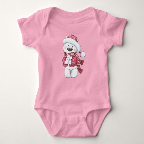 Winter Polar Bear with Snowballs  Baby Bodysuit