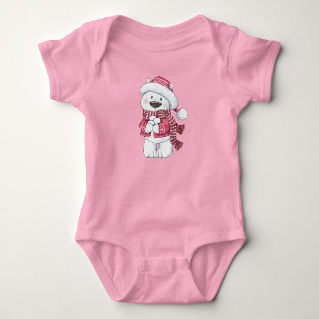 Winter Polar Bear with Snowballs  Baby Bodysuit (Front)