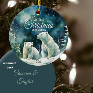 Winter Polar Bears First Christmas As Partners Ceramic Ornament