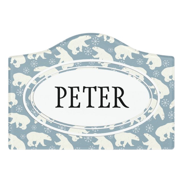 Winter Polar Bears seamless pattern + your ideas Door Sign (Small Crest Front)