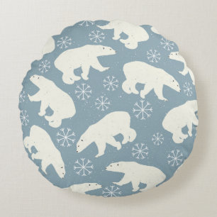 Winter Polar Bears seamless pattern + your ideas Round Pillow