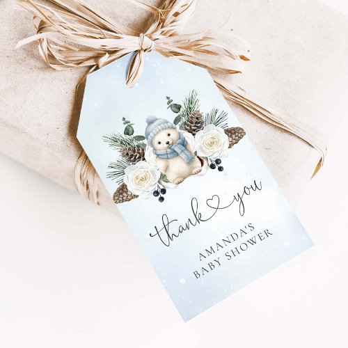 Winter Polar Teddy Bear Boy Baby Shower Gift Tags