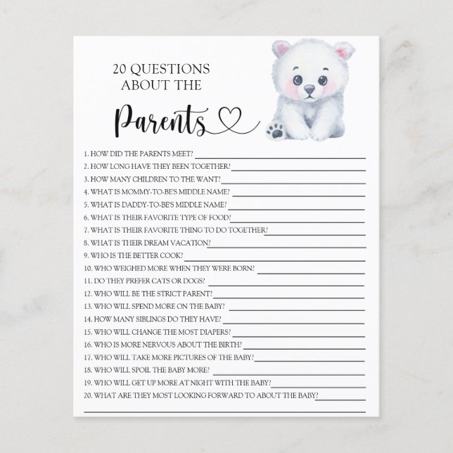 Winter polar teddy bear - games about the parents (Front)