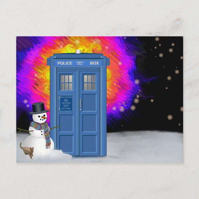 winter police box with snowman postcard (Front)