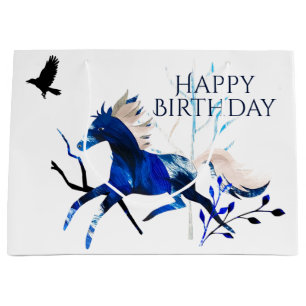 Winter Pony and Crow Horse Happy Birthday Large Gift Bag