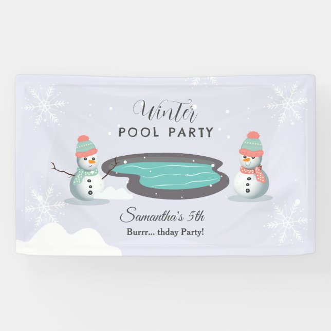 Winter Pool Birthday Party Banner (Horizontal)
