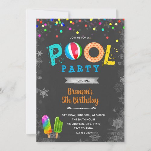 Winter pool birthday party invitation
