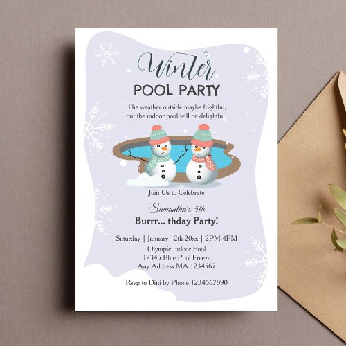 Winter Pool Birthday Party  Invitation