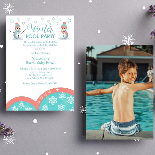 Winter Pool Birthday Photo Party Invitation