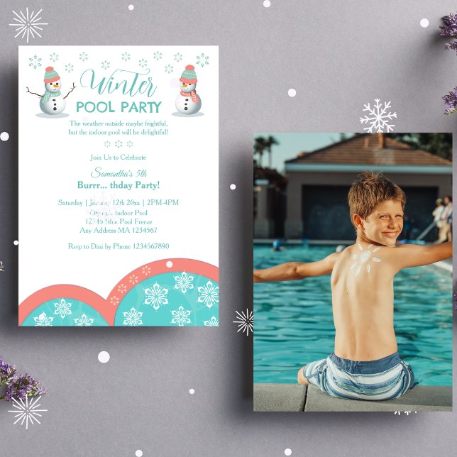 Winter Pool Birthday Photo Party Invitation (Creator Uploaded)