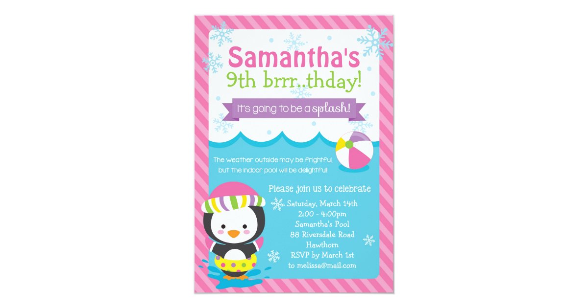 Winter Pool Invitation Winter Pool Birthday Zazzle Com