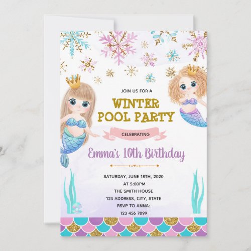 Winter pool mermaid invitation
