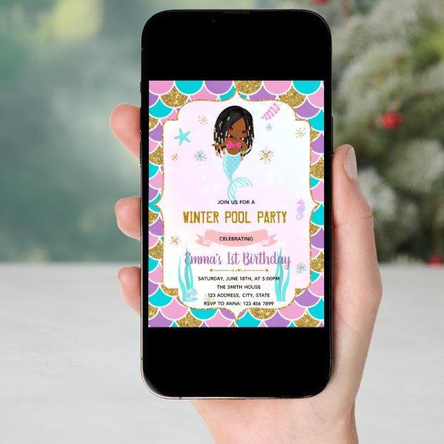 Winter pool mermaid theme invitation  (Front Digital)