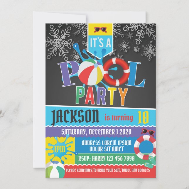 Winter Pool Party Birthday Invitation (Front)