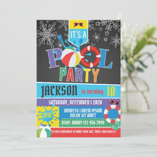 Winter Pool Party Birthday Invitation | Zazzle