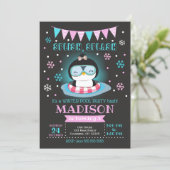 Winter pool party birthday invitation / Penguin (Standing Front)