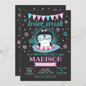 Winter pool party birthday invitation / Penguin (Front/Back)