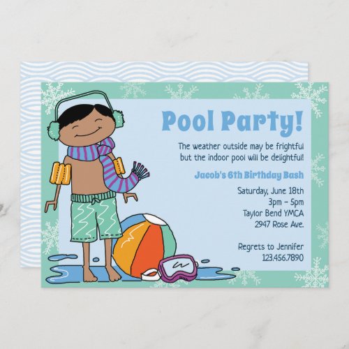 Winter Pool Party Black Hair Boy Indoor Swim Invitation