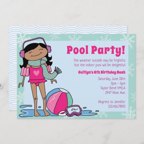 Winter Pool Party Black Hair Girl Indoor Swim Invitation