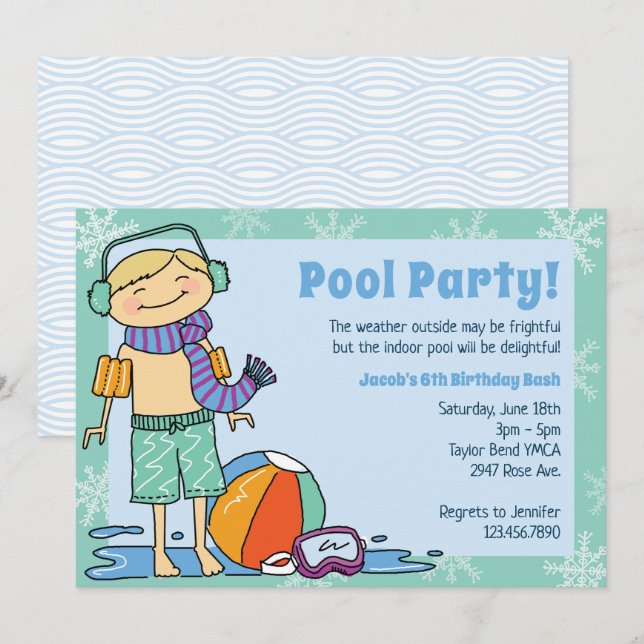 Winter Pool Party Blonde Boy Indoor Swim Birthday Invitation (Front/Back)