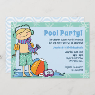 Winter Pool Party Blonde Boy Indoor Swim Birthday Invitation