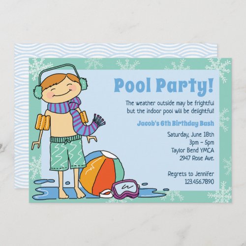 Winter Pool Party Red Hair Boy Indoor Swimming Invitation
