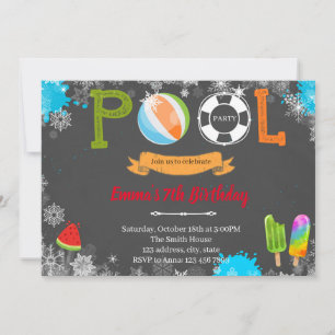 Winter pool party theme invitation