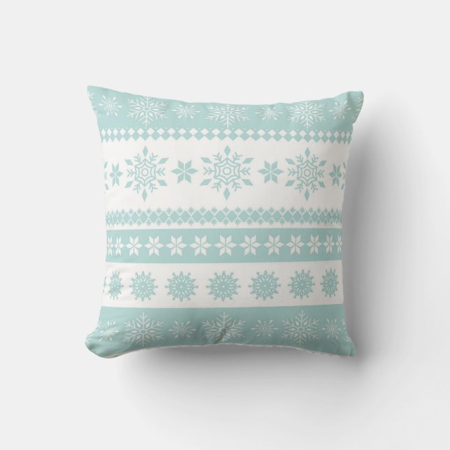 Winter Powder Blue White Snowflake Christmas Throw Pillow (Front)
