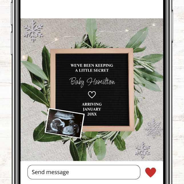 Winter Pregnancy Little Secret Snowflake Sonogram Announcement (winter photo pregnancy announcement card ultrasound sonogram little secret snowflake)