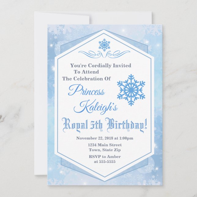 Winter Princess Birthday Invitation Snow Queen (Front)