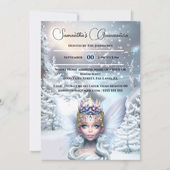Winter princess fairy blue forest snow moonlit  invitation (Front)