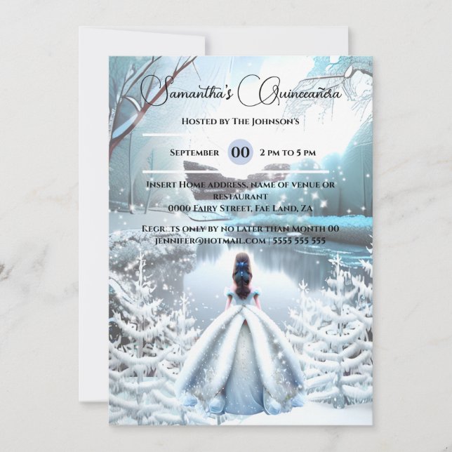 Winter princess Quinceañera fantasy snow forest  Invitation (Front)