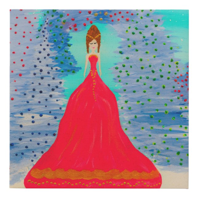 Winter Princess with Bunnies Painting Faux Canvas Print (Front)