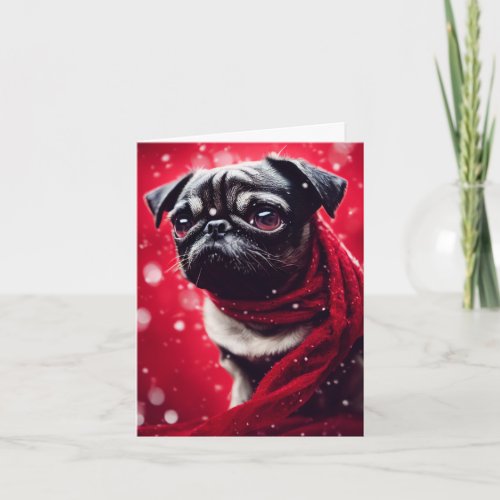 Winter Pug Puppy Greeting Card