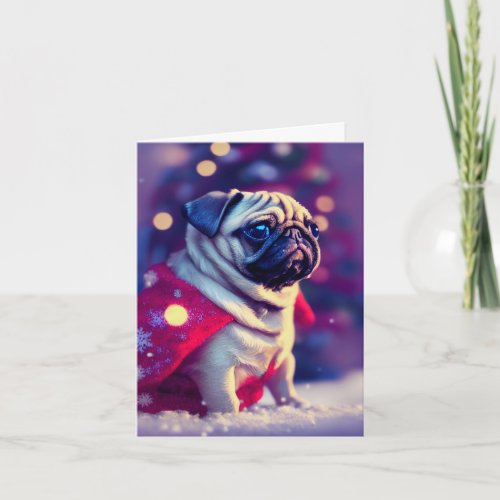 Winter Pug Puppy Greeting Card